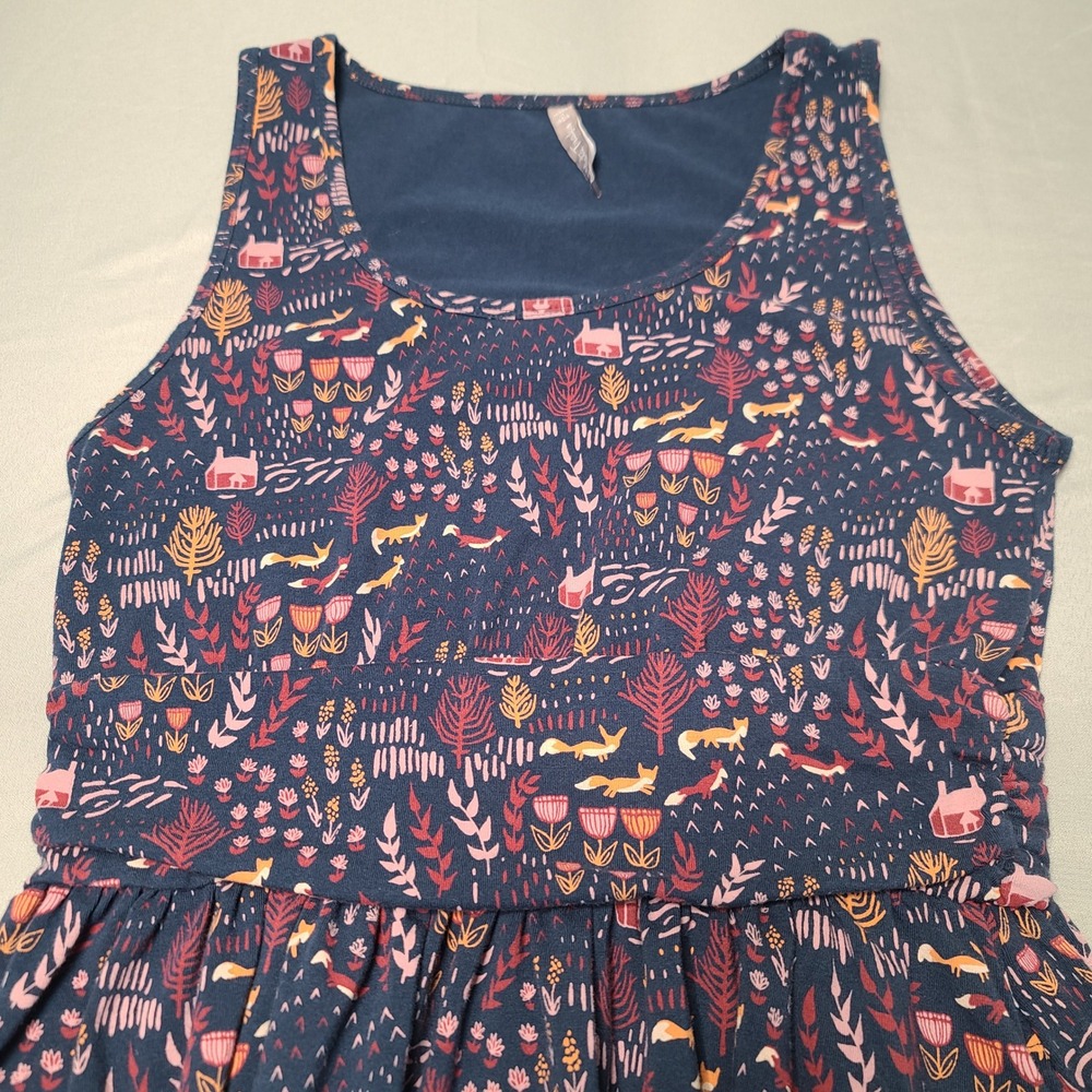 Mata Traders Dress Womens Medium Blue Fox Woodland Organic Cotton Fit Flare GOTS